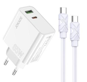 Мережевий зарядний пристрій Jokade JB046 (USB/ USB-C/ 65W) + кабель Type-C - Type-C- білий