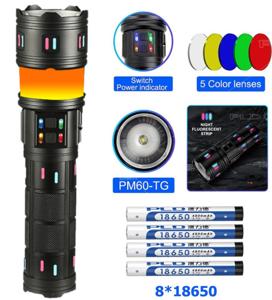Ліхтар NIGHT VISION FLUORESCENCE AK178-WHITE LASER LED PM60-TG+COB, 8x18650 3.7V, Power Bank, ЗП Type-C, zoom, 5 фільтрів