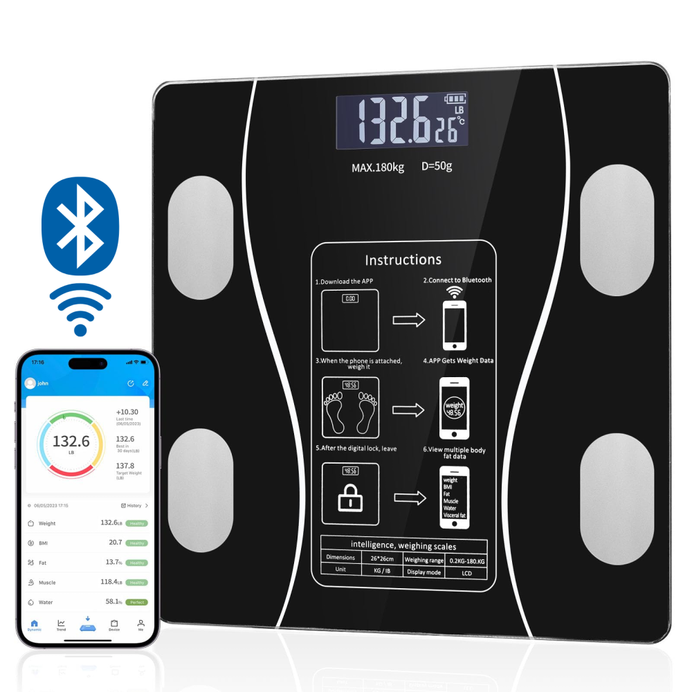 Smart ваги, розумні підлогові 17A-C, 180кг (0,05 кг), bluetooth