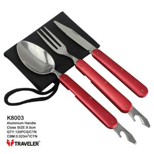 Туристичний набір 3 в 1 ложка, вилка, ніж K-8003 Black/Blue/Red/Grey