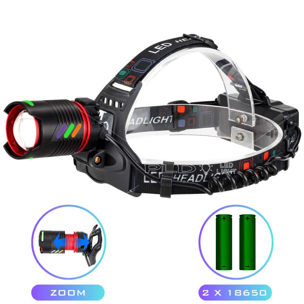 Ліхтар налобний  NIGHT VISION FLUORESCENCE CT012-2R-TG, 2x18650, ЗП Type-C, zoom, Box