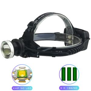 Ліхтар налобний 8070-P50, 3x18650, Power Bank, ЗП Type-C, zoom
