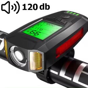 Велоліхтар з комп'ютером, сигналом і сигналізацією AS0808-XPG+2LED(Yellow)+2COB(Red), виносна кнопка, Waterproof, аккум., ЗП
