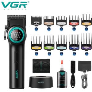 Акумуляторна машинка для стриження (clipper) VGR V-001 BLACK, 10 насадок, 9000 RPM, 4600 mAh, LED light, LED display