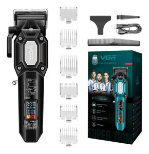 Акумуляторна машинка для стрижки (clipper) VGR V-600 BLACK, 6 насадок, регулятор висоти, LED display, 7000 RPM