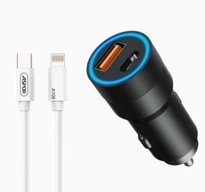 Автомобільний зарядний пристрій Aspor A909 PD Metal (USB/USB- C/3.4A/38W) LED- чорний
