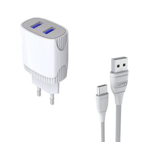 Мережевий зарядний пристрій Aspor A811 (2USB/2.4A) + USB кабель Type-C- білий