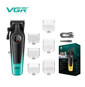 !! Акумуляторна машинка для стрижки (clipper) VGR V-196 GREEN, 8 насадок, 7000 RPM, 2000 mAh, LED display