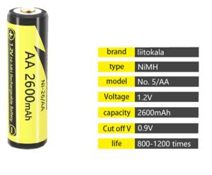Акумулятор AA (ПАЛЕЦЬ), LiitoKala Ni-26/AA, 1.2V, 2600mAh, ОРИГІНАЛ