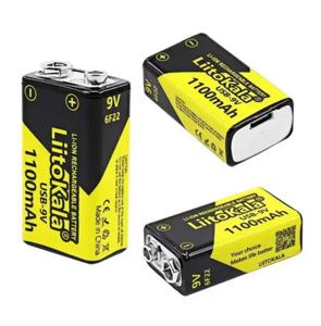 Акумулятор 6F22 Крона, LiitoKala USB-9V, 1100mAh, ОРИГІНАЛ