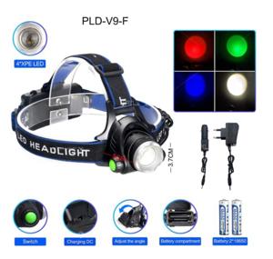 Ліхтар налобний PLD-V9- F-4XPE (RGB), 2x18650, ЗУ 220V/12V, zoom, Box