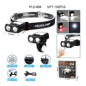 Ліхтар вело ліхтар / налобний з кріпленням SH-T808- 2XPE+ 20SMD (white+ red),ЧЕРВОНЕ СВІТЛО Motion Sensor, Li-Ion аккум., ЗУ Type-C, Box
