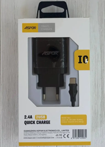 Мережевий зарядний пристрій Aspor A811 IQ /QC (2USB/2.4A) + USB кабель Type-C- чорний