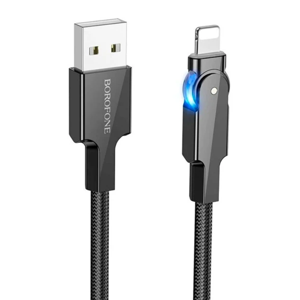 USB кабель Borofone BU41 Kelly 2.4А (поворотний 360* / LED indicator) Lightning 1.2m- чорний, для IPhone