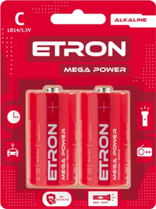 ETRON Mega Power С-LR14 Blister Alkaline, 2 pcs 6/96 USD
